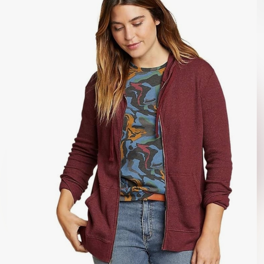 Eddie Bauer Myriad thermal full zip hooded sweatshirt in Dusty Red size large